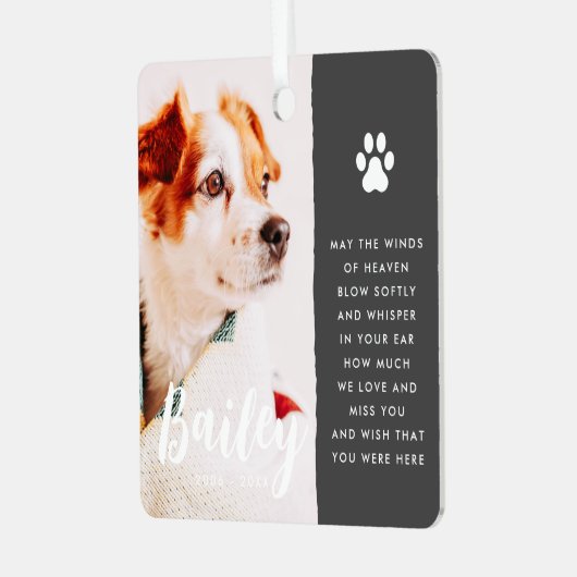 ペット記念記念引用文モダンシンプル写真 メタルオーナメント (正面左)