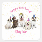 ペット誕生日ドッグお祝い |ピンク スクエアシール (正面)