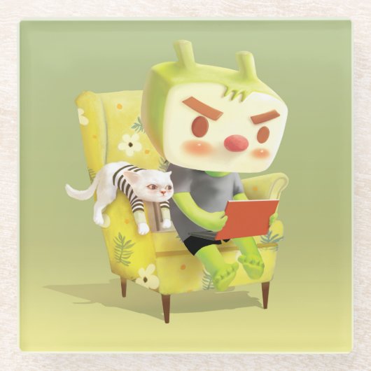 ペット読とコージーの時間 ガラスコースター (正面)