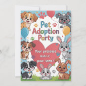 ペット養子縁組パーティの招待状 – かわいい動物テーマ (裏面)