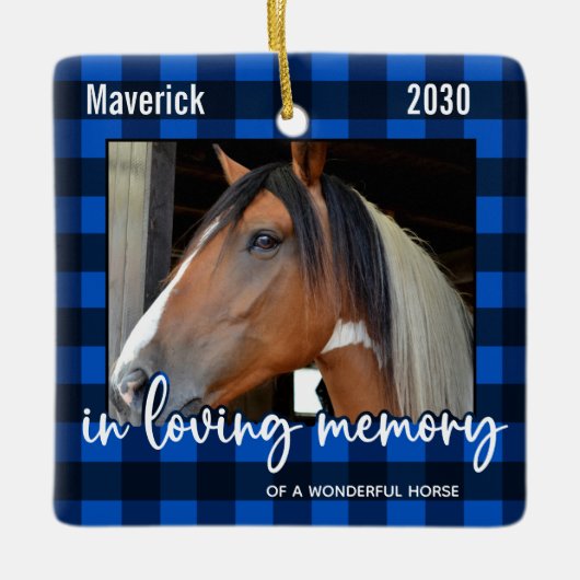 ペット馬メモリアルブループライド愛のメモリーフォト セラミックオーナメント (正面)