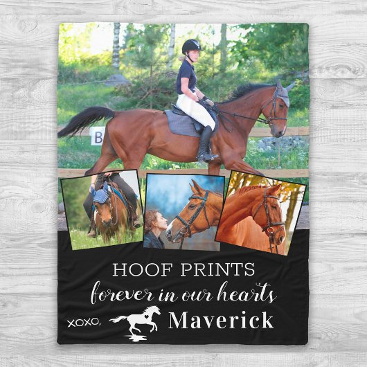 ペット馬記念碑パーソナライズされた4写真コラージュ フリースブランケット