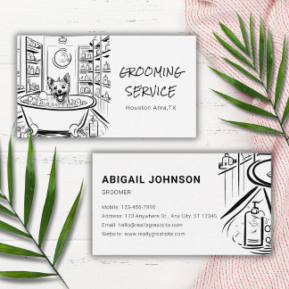 ペット魅力的スパに犬をスケッチするグルーミング 名刺