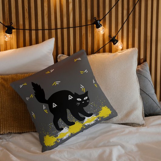 ペット黒猫オングレーホワイトイエローキュートモダン クッション