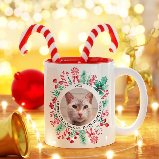 ペット2フォトウォーターカラー赤と緑の葉 ツートーンマグカップ