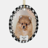 ペット2枚の写真クリスマスブラックプレイドパーソナライズされた セラミックオーナメント (右)