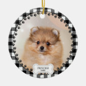 ペット2枚の写真クリスマスブラックプレイドパーソナライズされた セラミックオーナメント (正面)