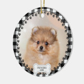 ペット2枚の写真クリスマスブラックプレイドパーソナライズされた セラミックオーナメント (左)