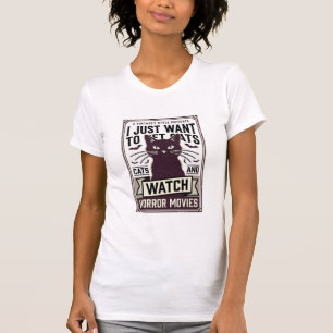ペット+の猫+はホラー映画を見る ビンテージ猫デザイン_1 Tシャツ