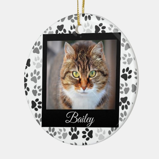 ペット フォト クリスマス 現代の爪痕 ブラック&ホワイト セラミックオーナメント (左)