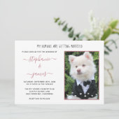 ペット フォト ローズゴールド 人間が結婚する ウェディング 招待状 (スタンド正面)