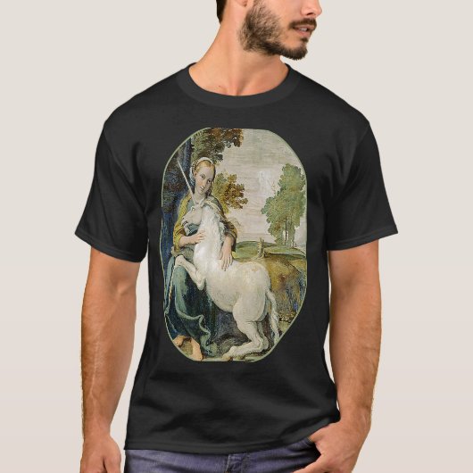 ペット・ユニコーンを持つ中世の少女 Tシャツ (正面)