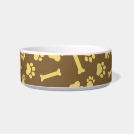 ペット – 犬または猫の手の足跡と骨のパターン棒 ボウル