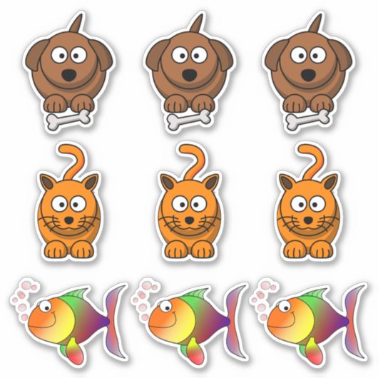 ペット 犬、猫、金魚 かわいいキャラクター シール (正面)