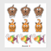 ペット 犬、猫、金魚 かわいいキャラクター シール (シート)