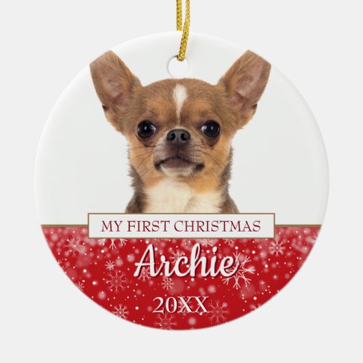 ペット 犬 猫 2 枚の写真 初めてのクリスマス セラミックオーナメント (正面)