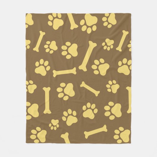 ペット - 猫または犬の足跡と骨のパターン   フリースブランケット (正面)