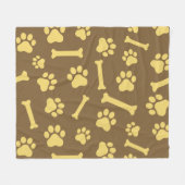 ペット - 猫または犬の足跡と骨のパターン   フリースブランケット (正面(横))