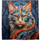 ペット&野生動物のポートレート（青と赤） シャワーカーテン (正面)