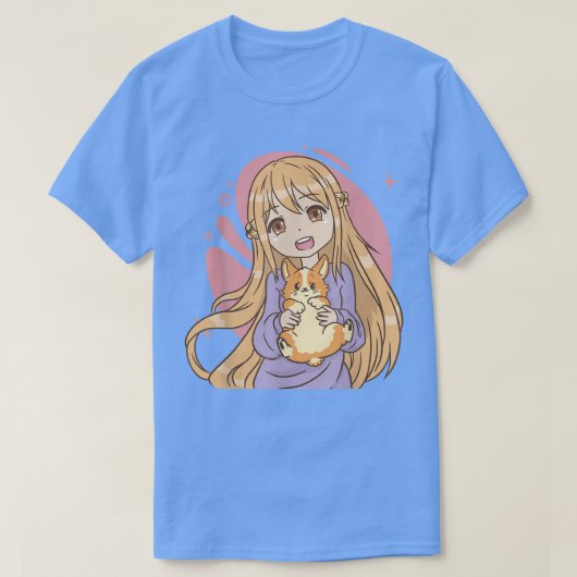 ペットFに漫画モルモットを手にしたマンガガール Tシャツ (デザイン正面)