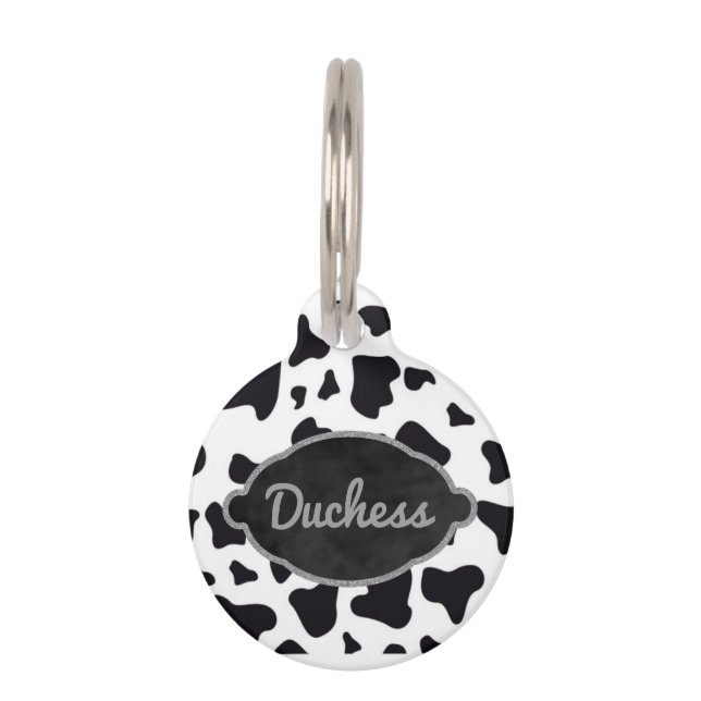 ペットIDの電話番号のための牛パターンアニマルプリント ペット　ネームタグ (正面)