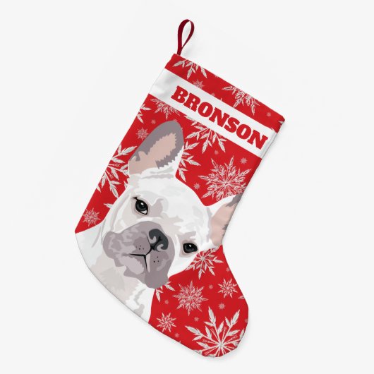 ペッパーソナライズされたトドッグ |ホワイトブルドフランスのッグギフト スモールクリスマスストッキング (正面 (吊り時))