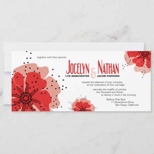 ペッパーポピーズウェディング 赤 招待状 (正面)