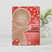 ペッパーミントのジンジャーブレッドマンのホリデー誕生日パーティー 招待状 (スタンド正面)