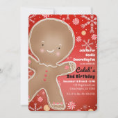 ペッパーミントのジンジャーブレッドマンのホリデー誕生日パーティー 招待状 (正面)