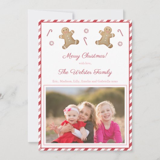 ペッパーミントのストライプのジンジャーブレッド 赤 ピンクの絵 シーズンカード (正面)