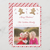 ペッパーミントのストライプのジンジャーブレッド 赤 ピンクの絵 シーズンカード (正面/裏面)
