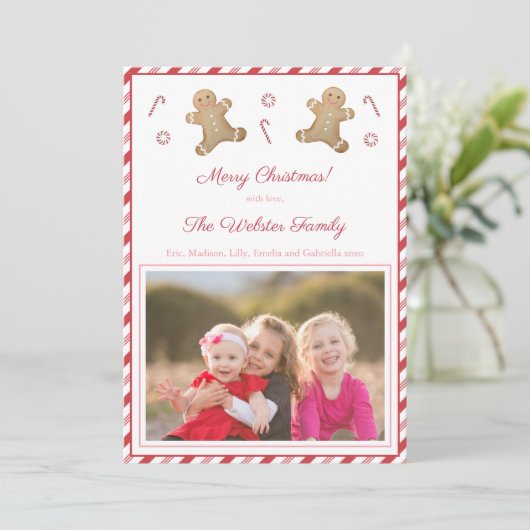 ペッパーミントのストライプのジンジャーブレッド 赤 ピンクの絵 シーズンカード (スタンド正面)