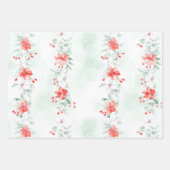 ペッパーミントグリーン赤花の誕生日 ラッピングペーパーシート (正面3)