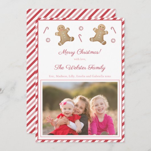 ペッパーミントストライプのジンジャーブレッド 赤 ピンクの絵 シーズンカード (正面/裏面)