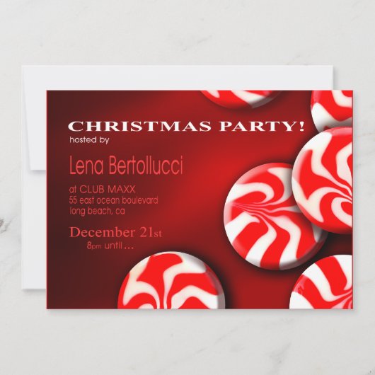 ペッパーミント キャンディ クリスマスパーティ 招待状 (正面)