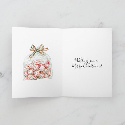 ペッパーミント グリーン レッド フローラル クリスマス カード (内部)