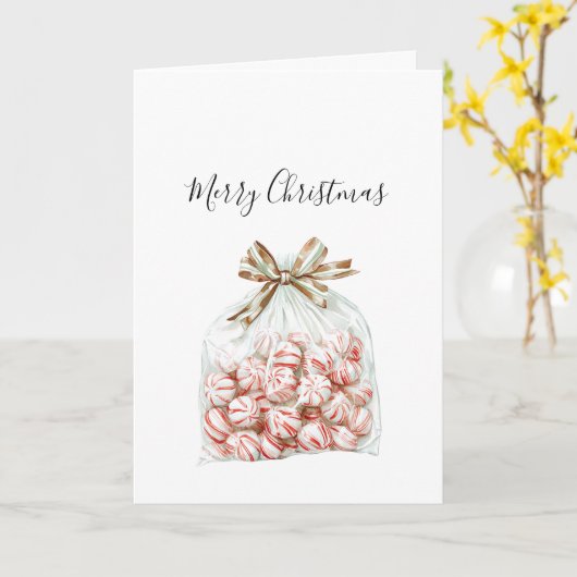 ペッパーミント グリーン レッド フローラル クリスマス カード (黄色い花)