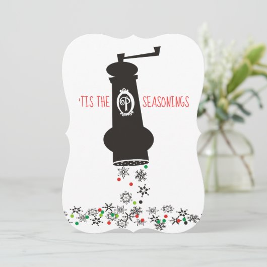 ペッパー挽き雪片の料理クリスマスカード シーズンカード (スタンド正面)