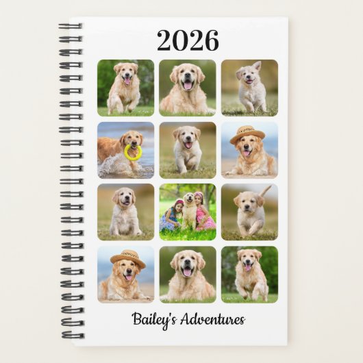 ペッモダントジパーソナライズされたャーナル犬写真コラージュ プランナー手帳 (正面)