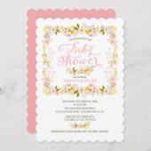 ペティフローラフレーム女の子ベビーシャワー 招待状 (正面/裏面)