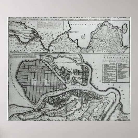 ペテルブルクの地図， c.1750 ポスター (正面)