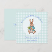 ペテロにニンジンで座っているウサギをパーソナライズ サンキューカード (正面/裏面)