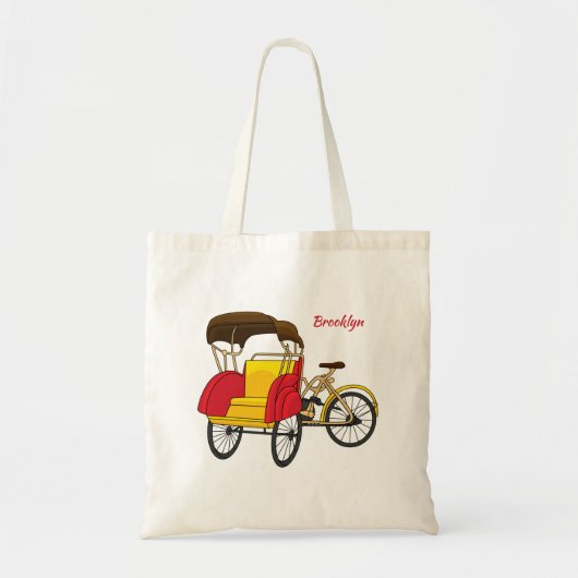 ペディカブ人力車の漫画イラストレーション トートバッグ (正面)