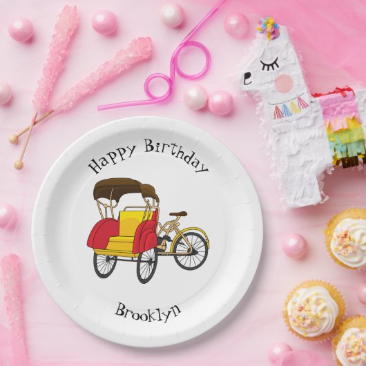 ペディカブ人力車の漫画イラストレーション ペーパープレート (パーティー)
