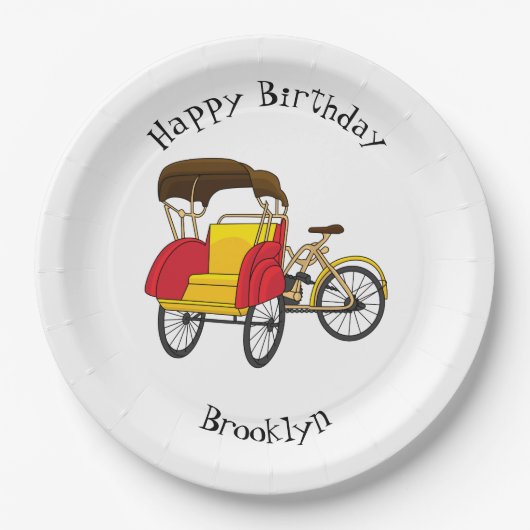 ペディカブ人力車の漫画イラストレーション ペーパープレート (正面)