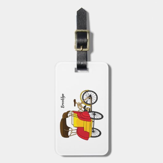 ペディカブ人力車の漫画イラストレーション ラゲッジタグ (正面縦)