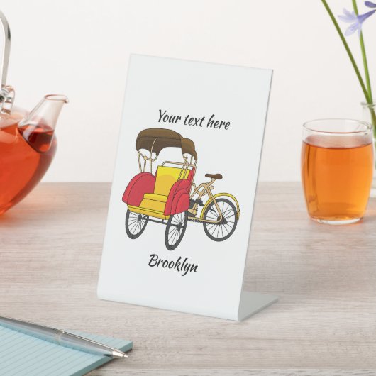 ペディカブ人力車の漫画イラストレーション 台座サイン (インサイチュ)