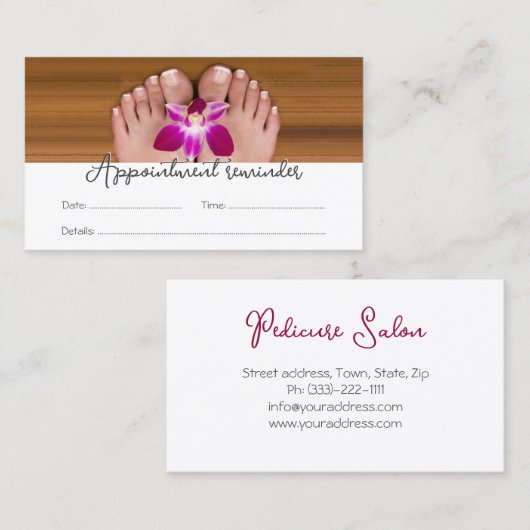 ペディキュアネイルサロン次回の訪問リマインダーカード 名刺 (正面/裏面)