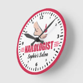 ペディキュアユーモアのあるピンクポーランドネイルサロン ラウンド壁時計 (傾斜)