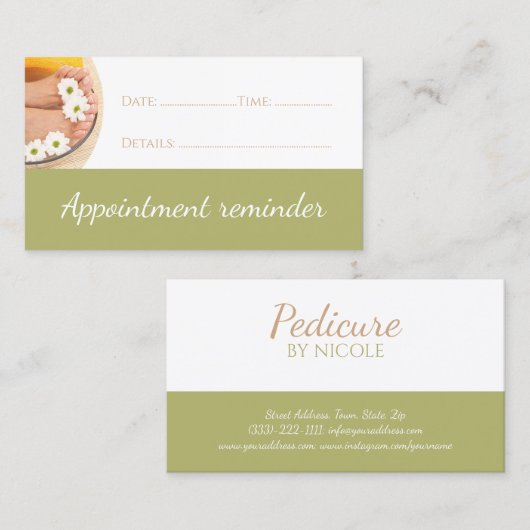ペディキュア爪、 ネイルPedicurist次の訪問リマインダカード 名刺 (正面/裏面)